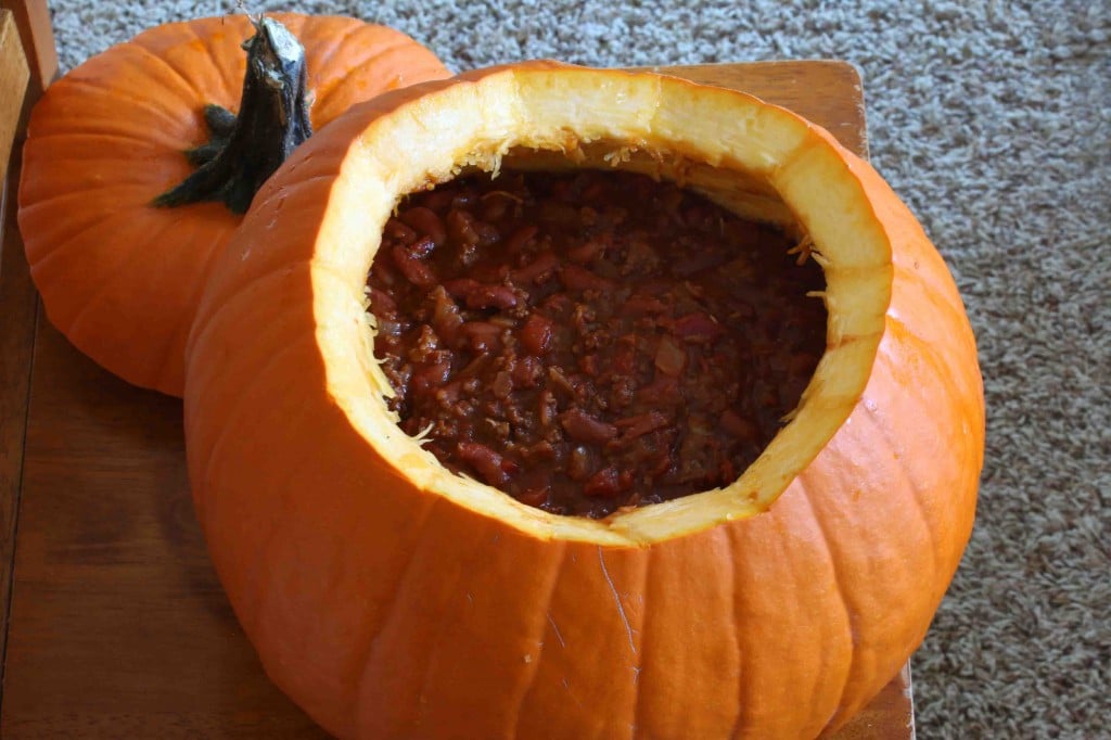 dinner chili baked in a pumpkin recipe