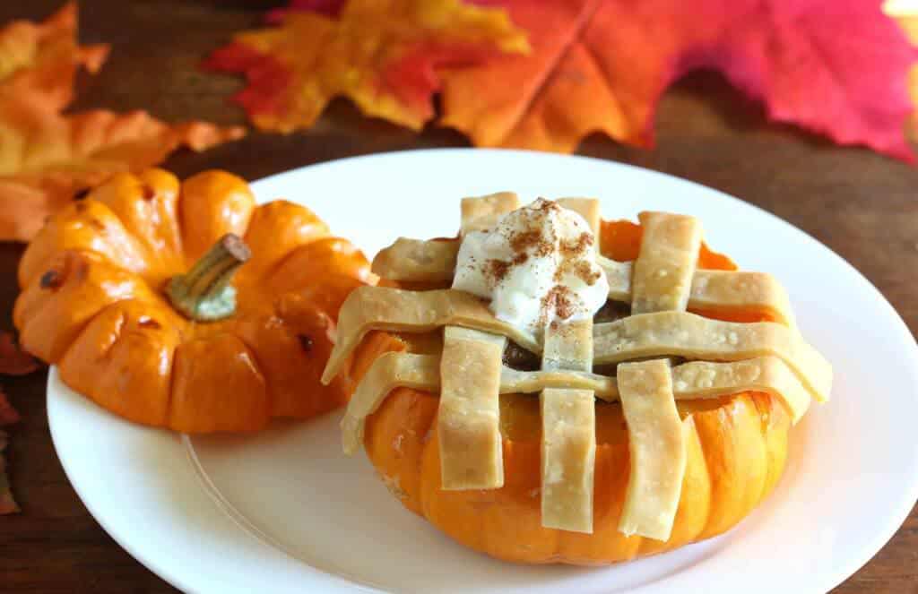 mini pumpkin pies baked in pumpkins