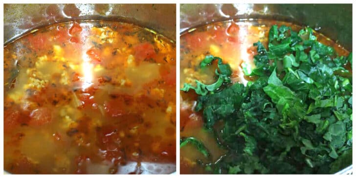simmer broth and add kale
