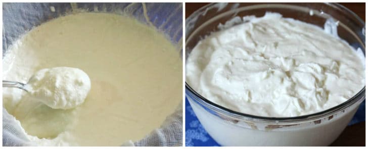 straining yogurt in cheesecloth