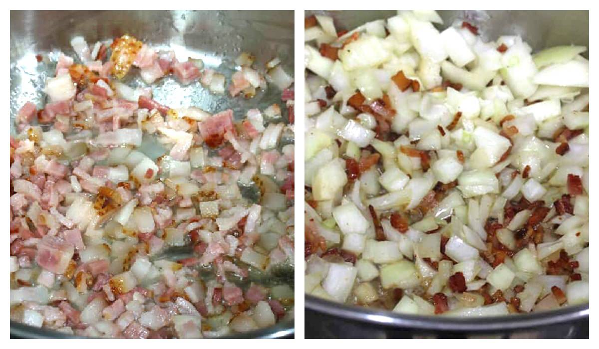 cook bacon and onions