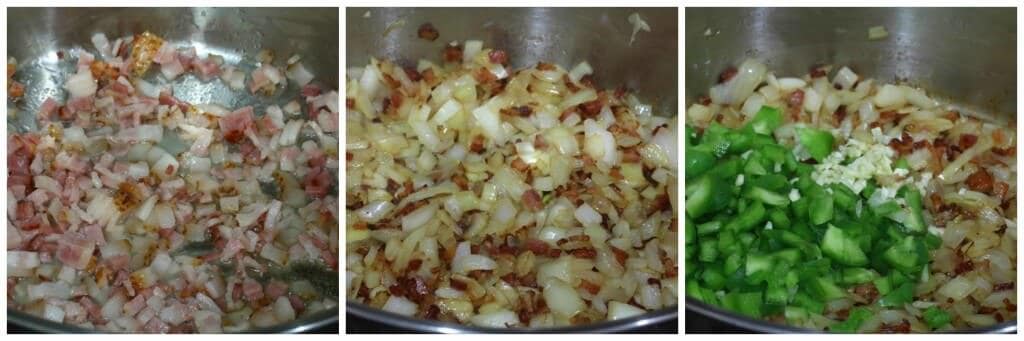 cooking bacon and vegetables