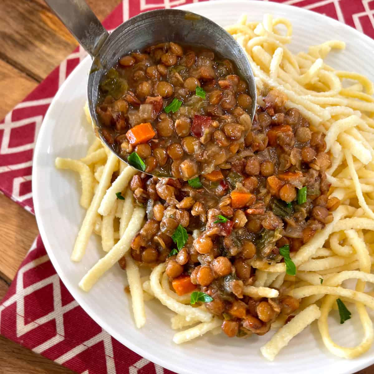 Swabian Lentils with Spaetzle (Schwäbische Linsen mit Spätzle) - The Daring  Gourmet