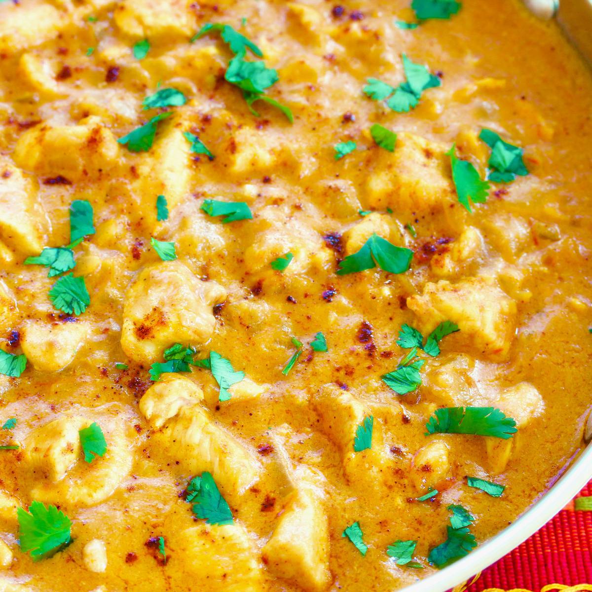 Thai peanut chicken recipe coconut milk Asian mild sweet cilantro spicy