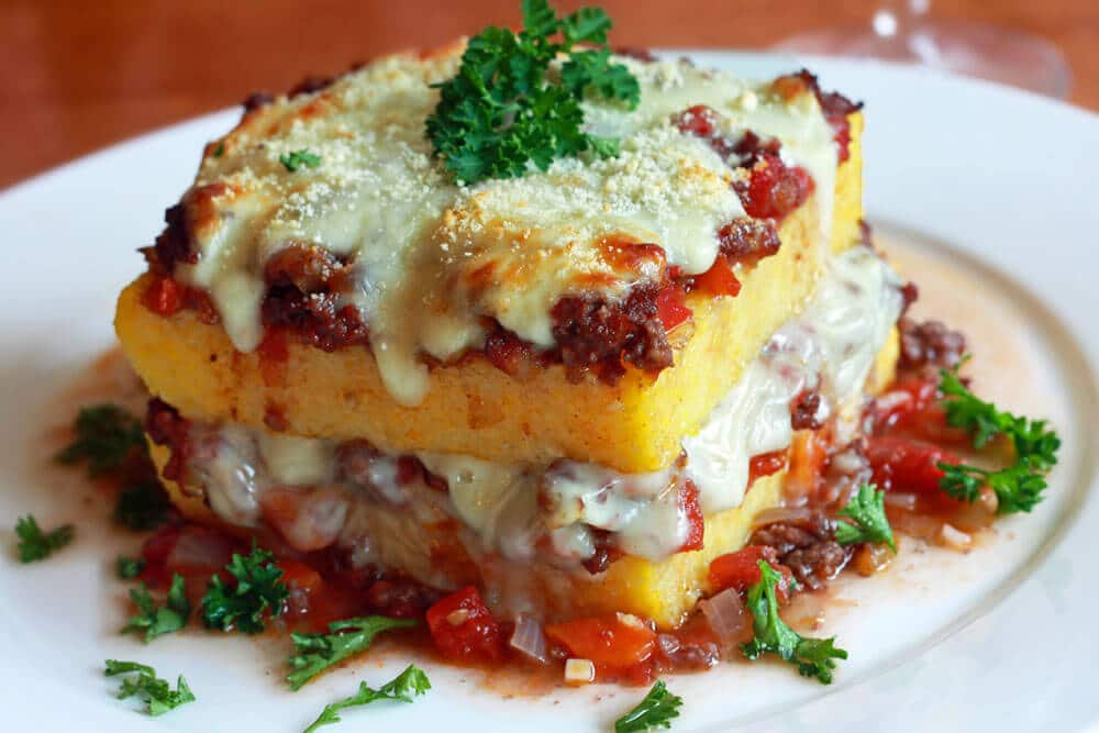 polenta lasagna casserole recipe ground beef tomatoes Italian