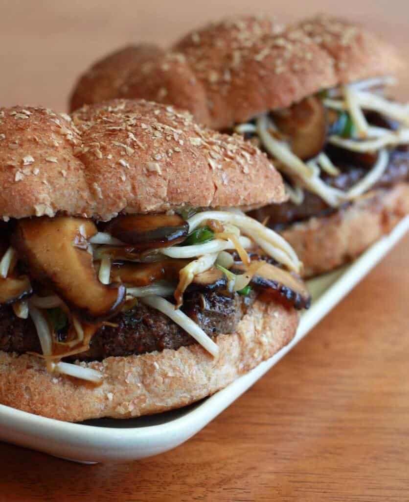 chinese burgers recipe bean sprouts shiitake mushrooms teriyaki sauce