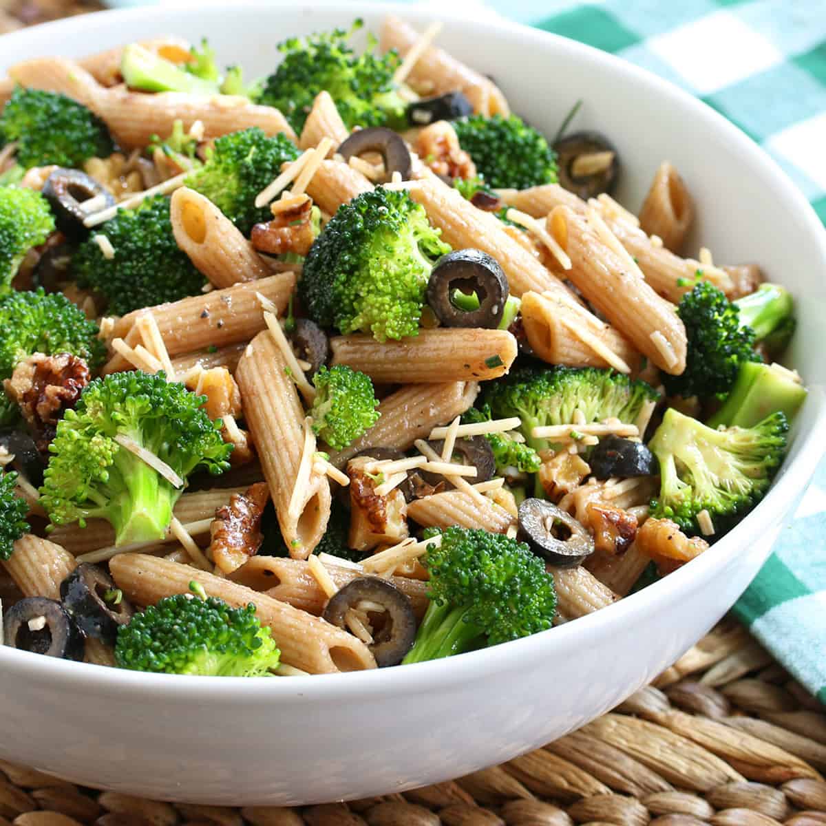 broccoli pasta salad recipe toasted walnuts olives parmesan cheese vinaigrette