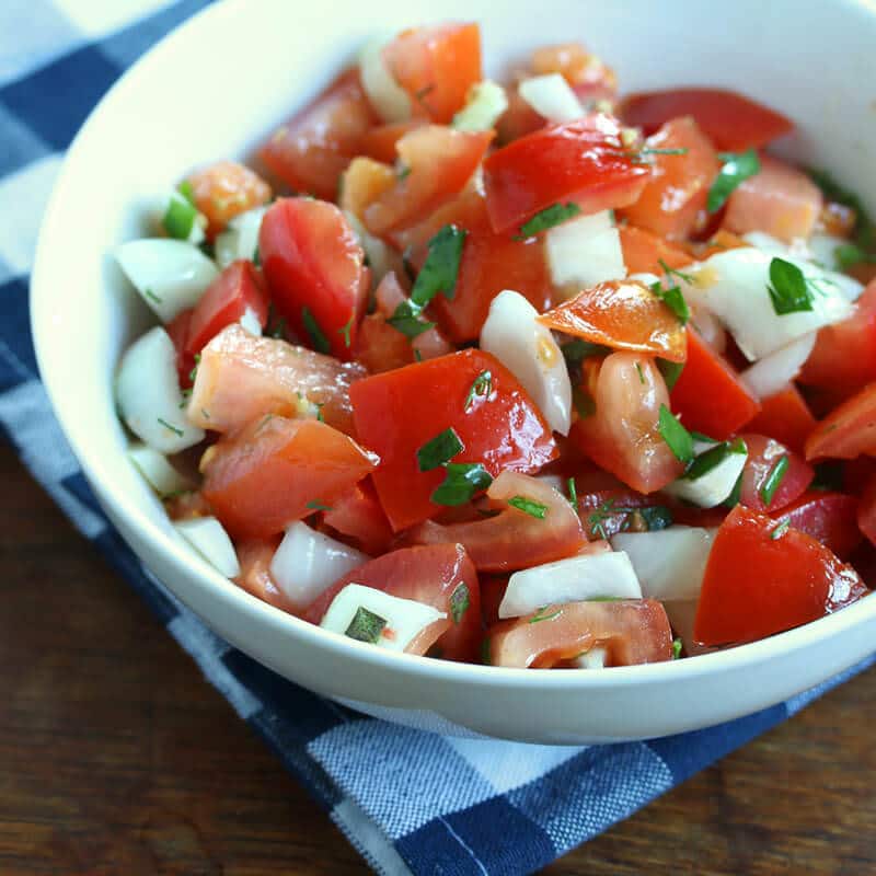 german tomato salad recipe basil dill onions herbs vinaigrette