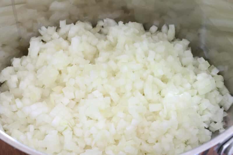 chopped onions in pot