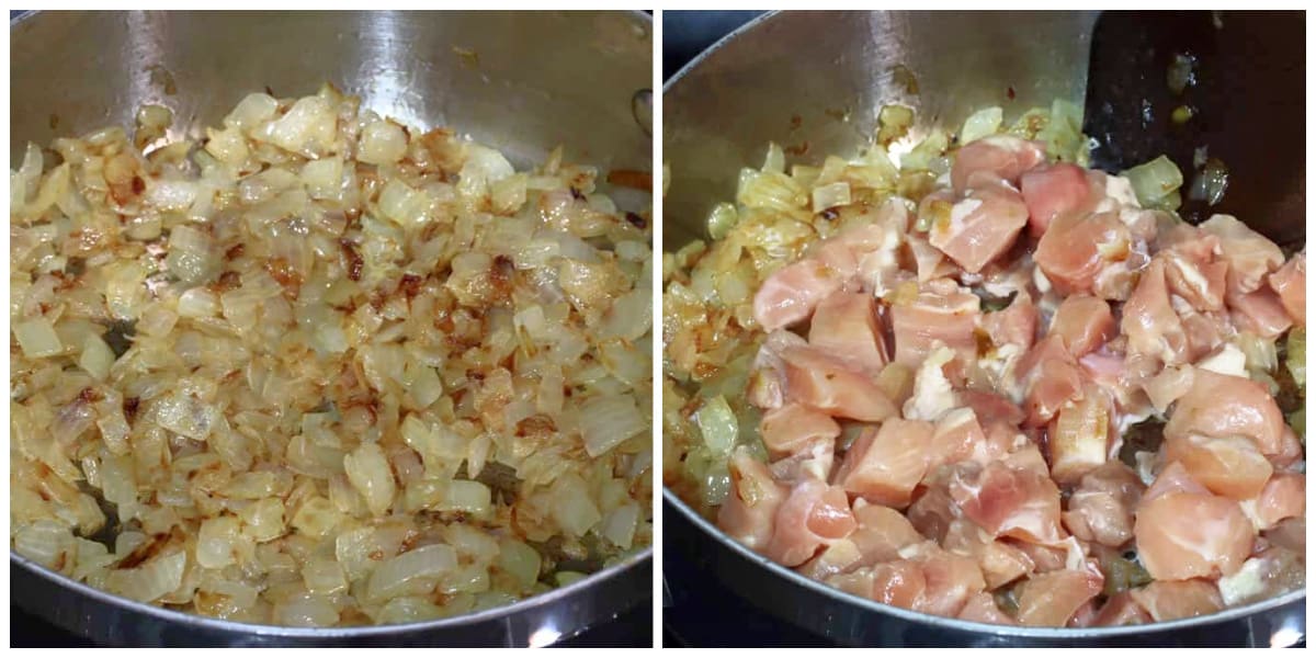 cooking the onions and chicken