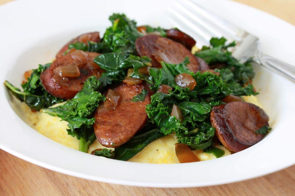 Andouille Sausage & Greens with Cheese Grits The Daring Gourmet