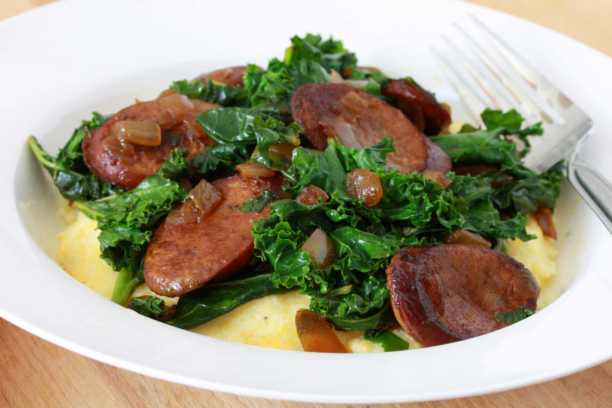 Andouille Sausage & Greens with Cheese Grits The Daring Gourmet