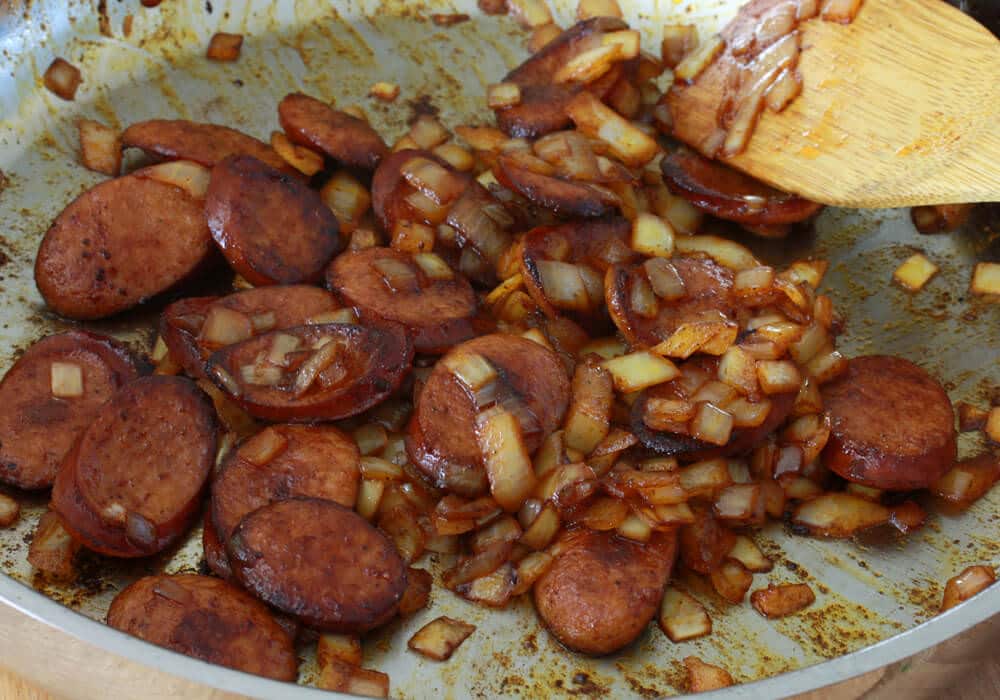 Andouille Sausage & Greens with Cheese Grits The Daring Gourmet