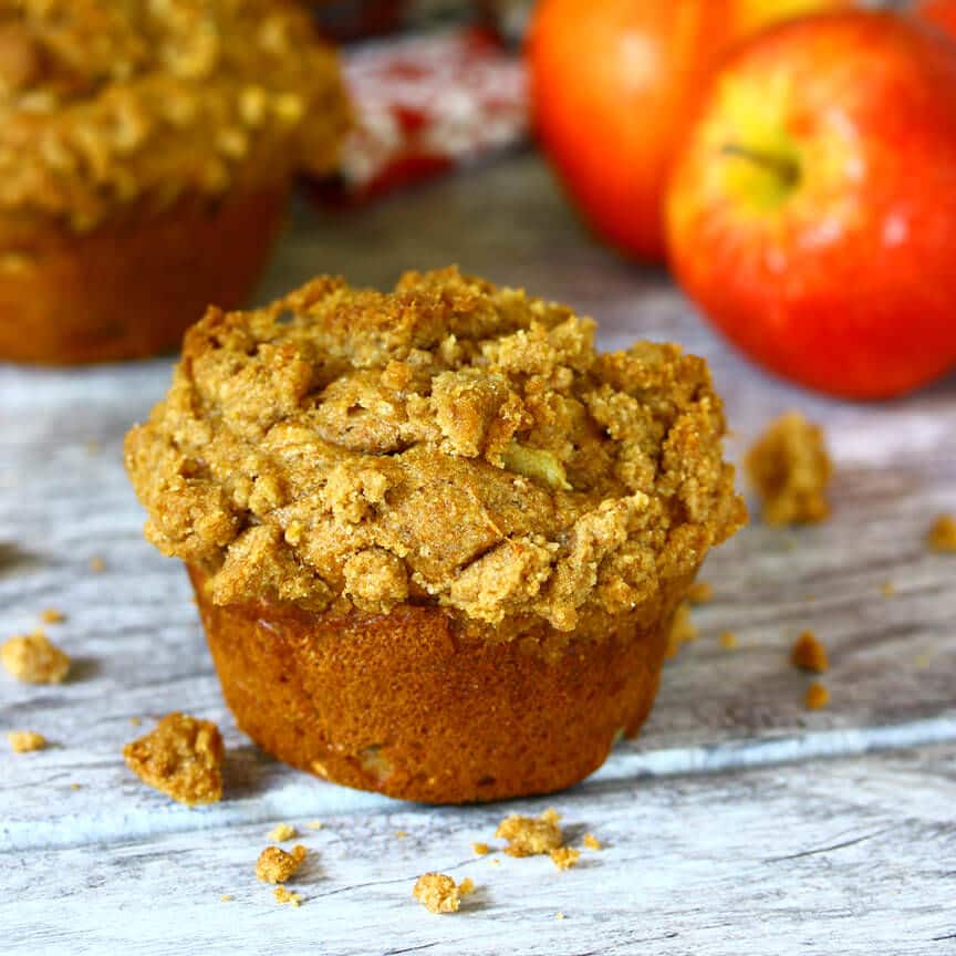 apple streusel muffins recipe crisp crumb whole grain whole wheat spelt yogurt healthy breakfast dessert