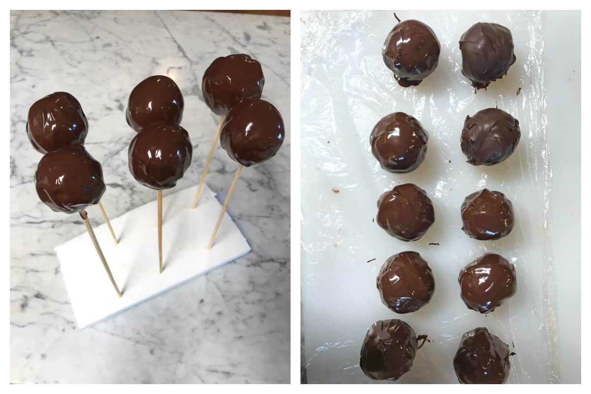 letting chocolate balls set until firm