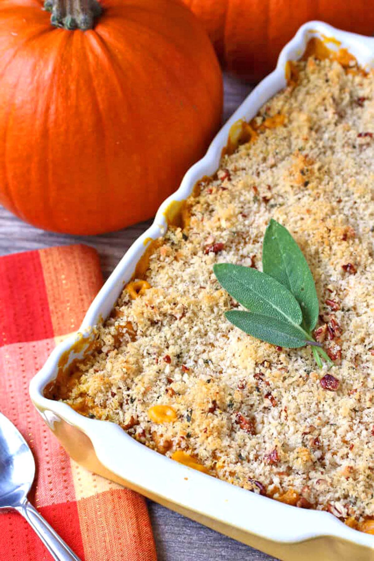 pumpkin mac and cheese recipe cheddar gorgonzola blue cheese sage pecans whole grain 