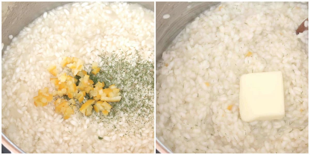 adding the lemon dill and butter