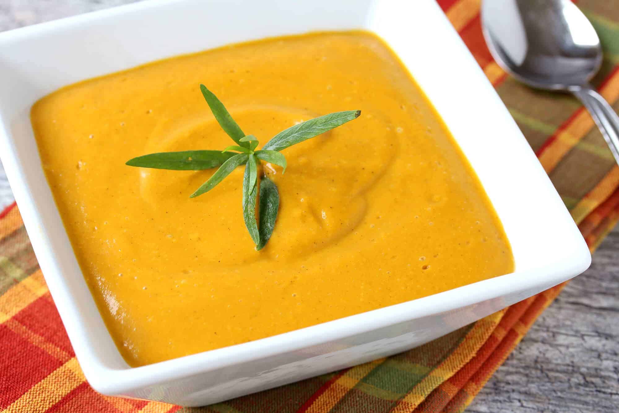 curried roasted sweet potato soup recipe creamy tarragon shallots garlic 