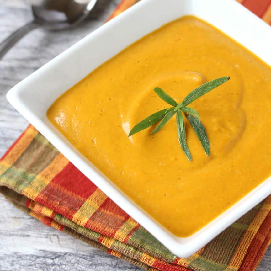 curried roasted sweet potato soup recipe creamy tarragon shallots garlic 