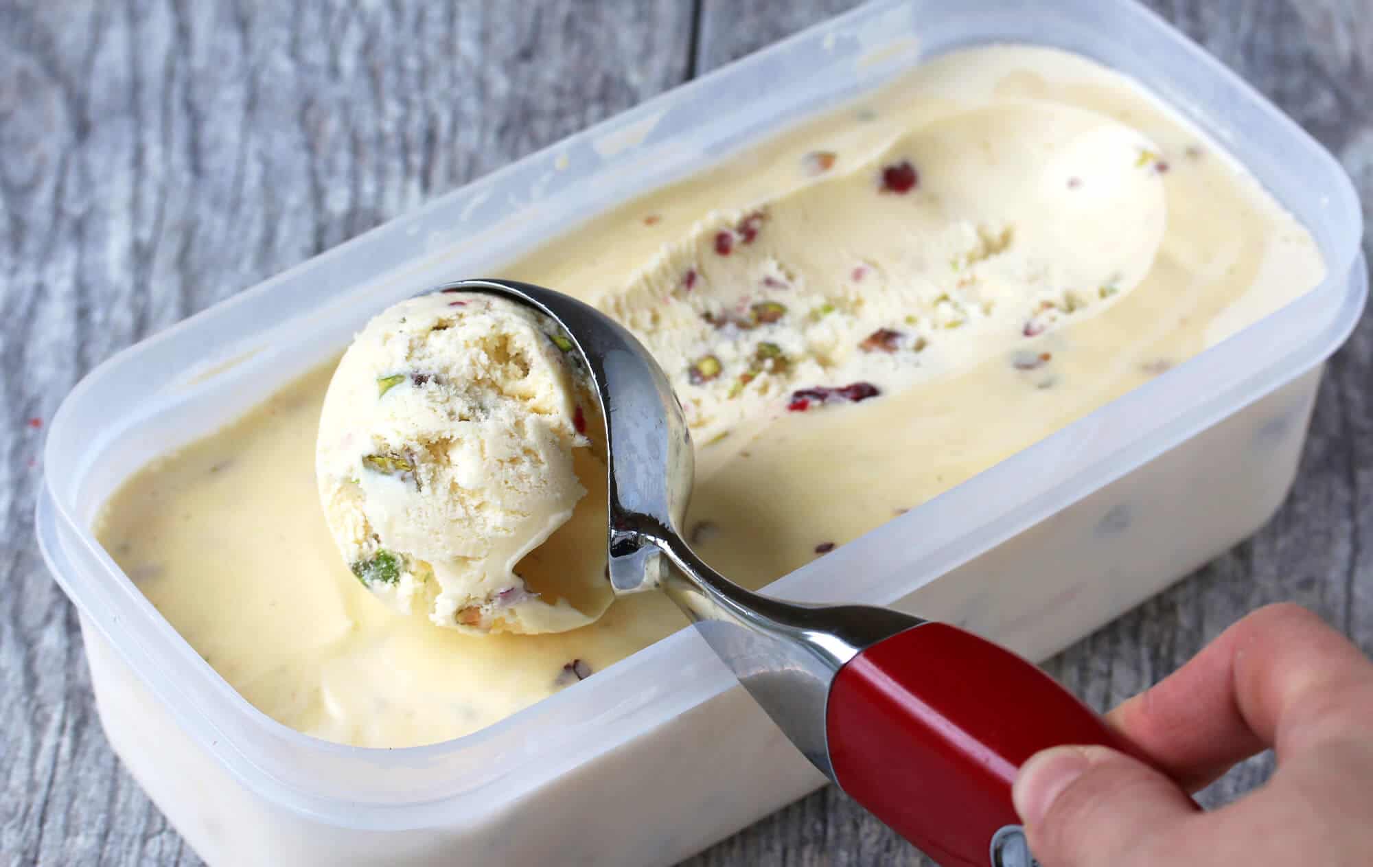 homemade white chocolate cranberry pistachio ice cream recipe christmas holidays festive