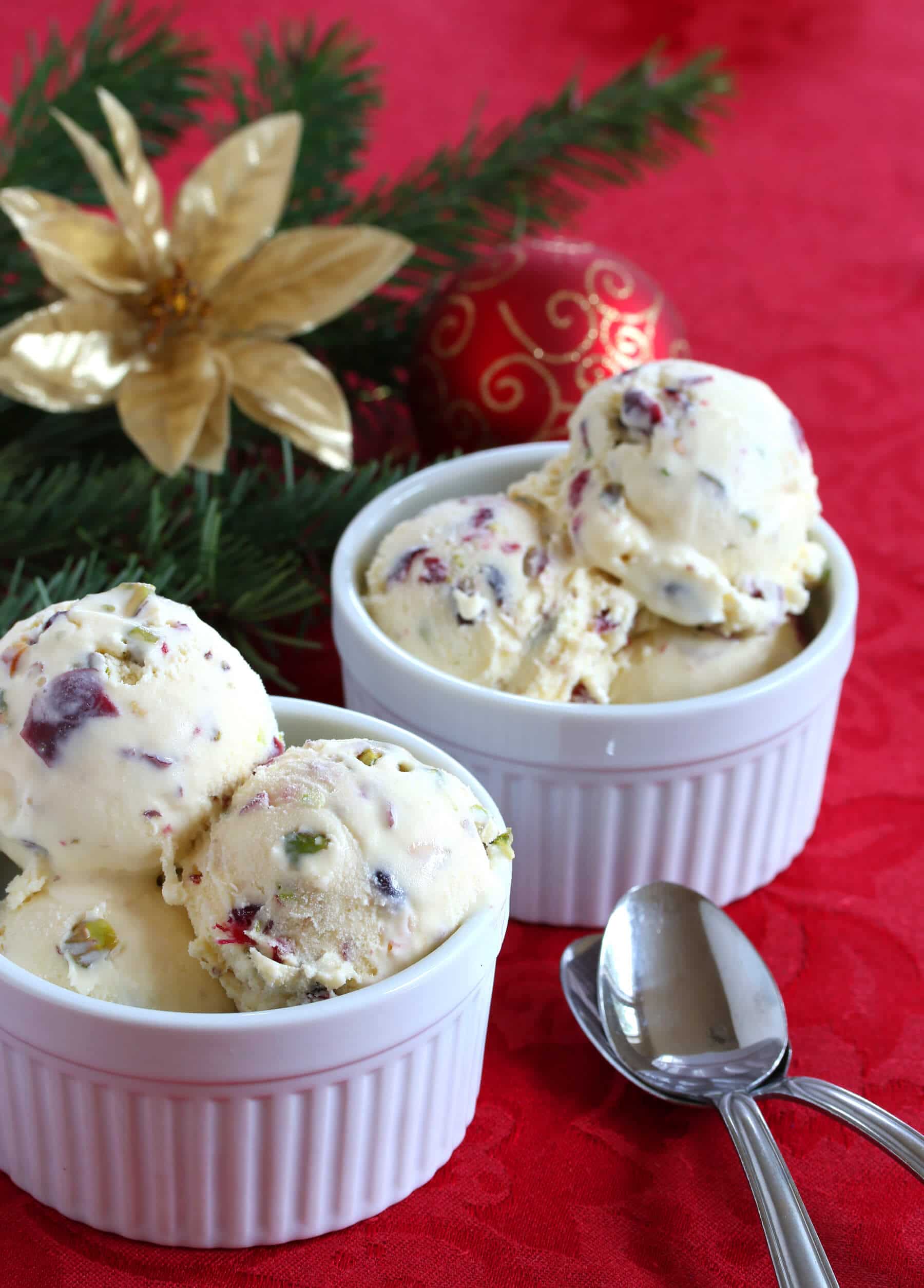 white chocolate cranberry pistachio ice cream recipe christmas holidays festive