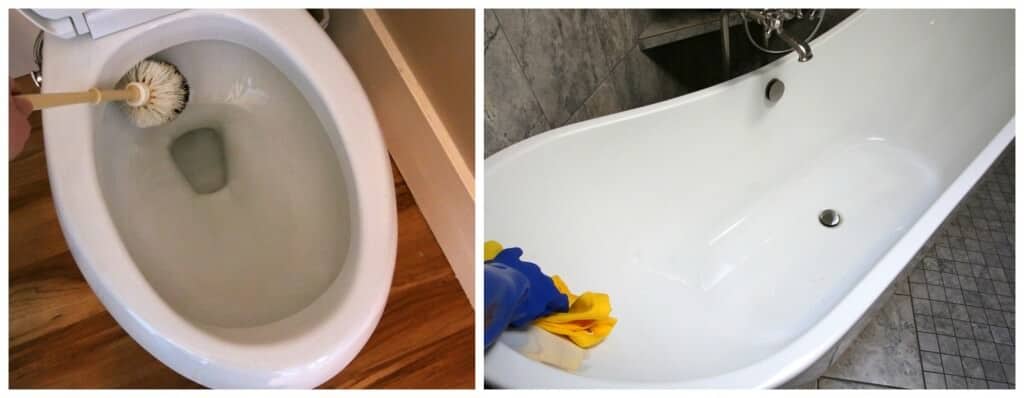 cleaning toilet and bathtub with vinegar