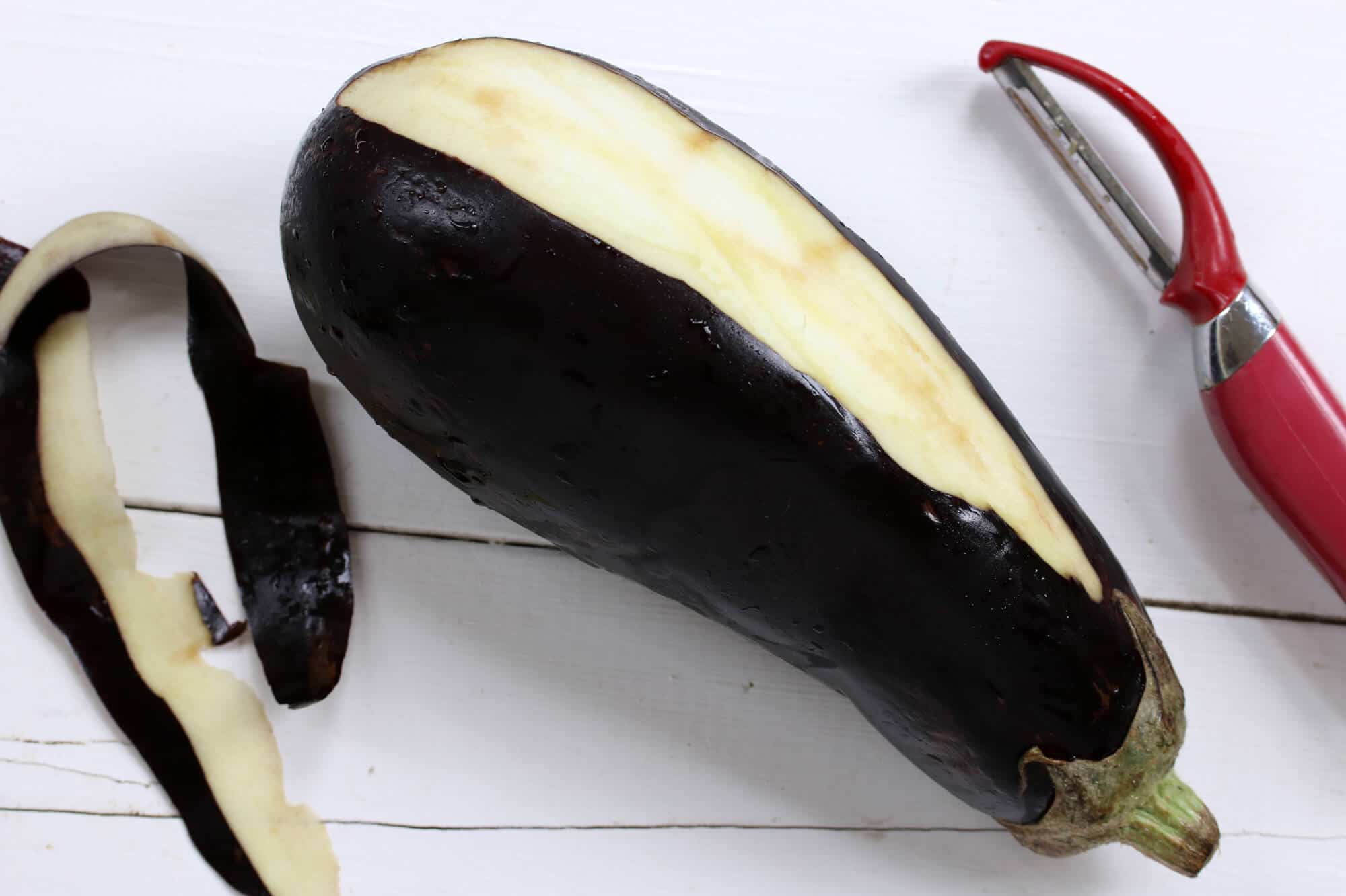 peeling eggplant