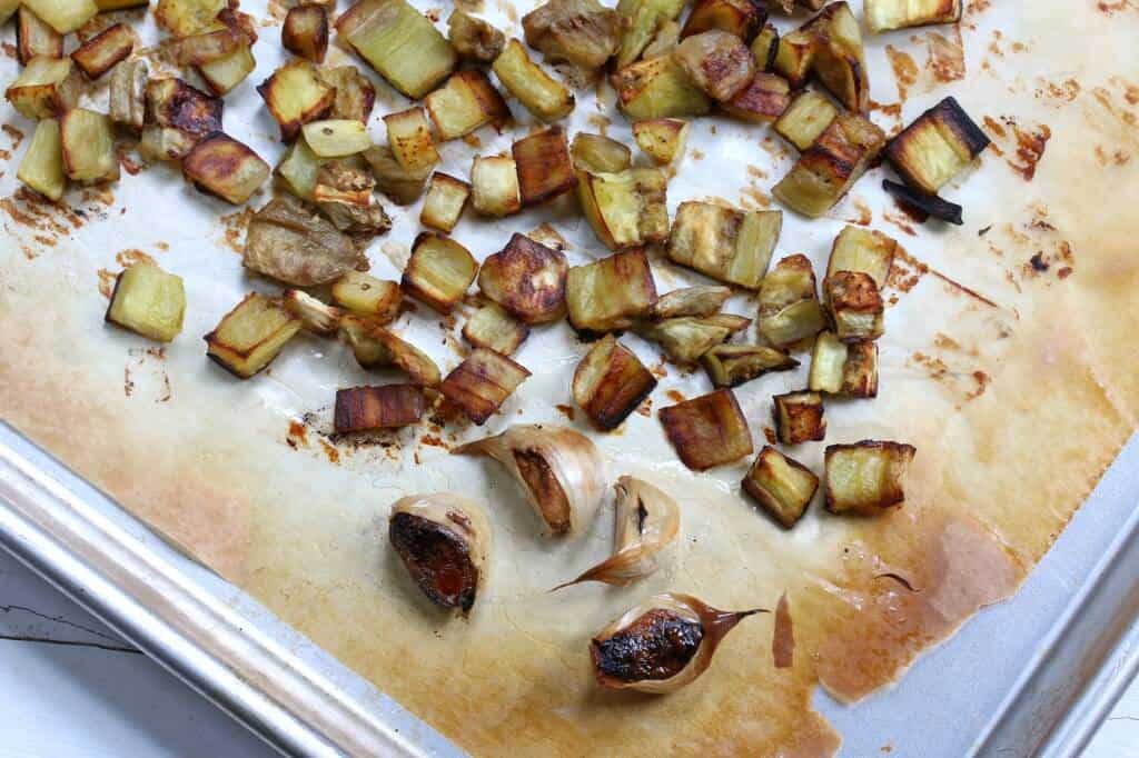 roasting eggplant and garlic