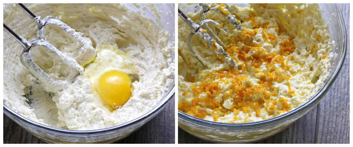 adding egg and orange zest