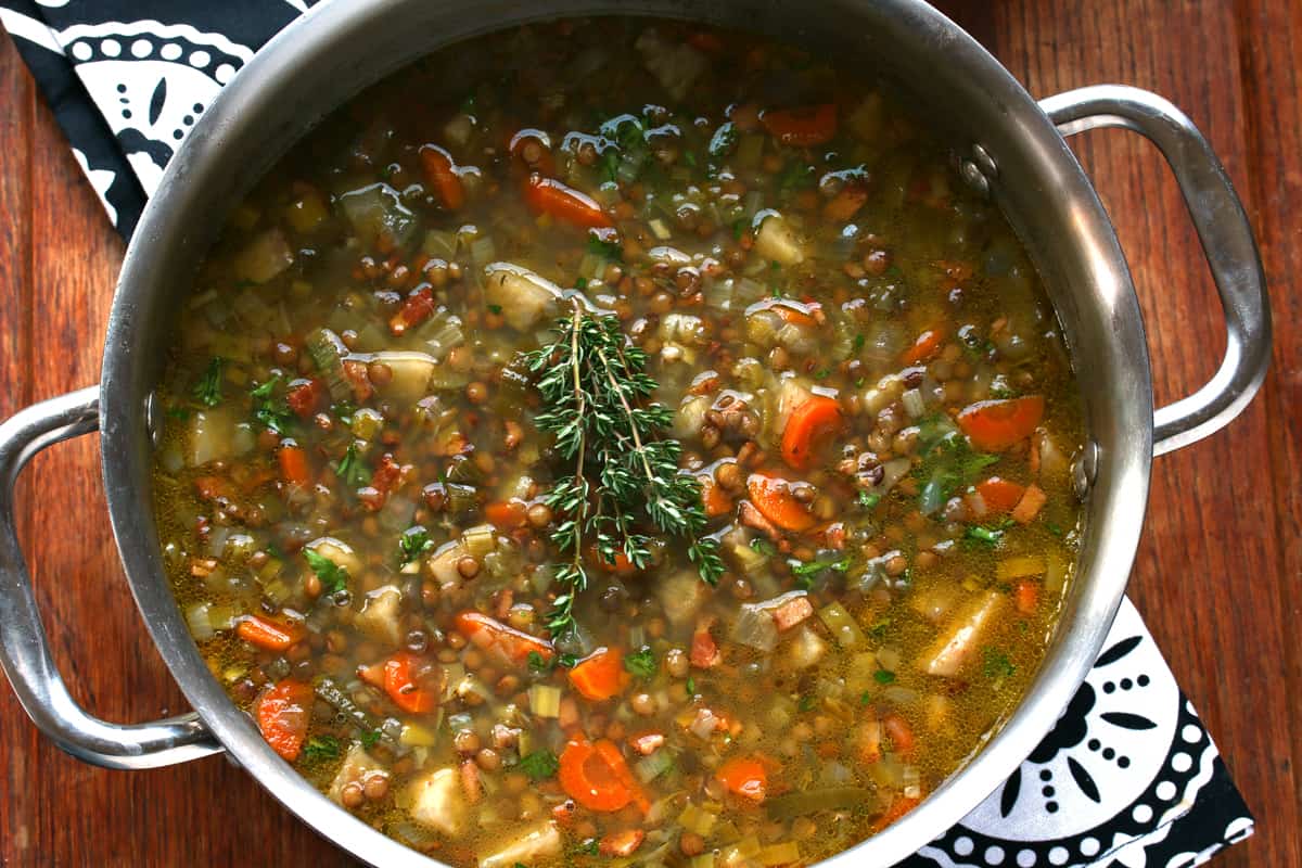 french lentil soup recipe traditional authentic best leek celeriac bacon puy lentils