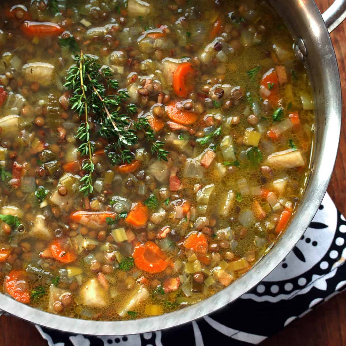 french lentil soup recipe traditional authentic best leek celeriac bacon puy lentils