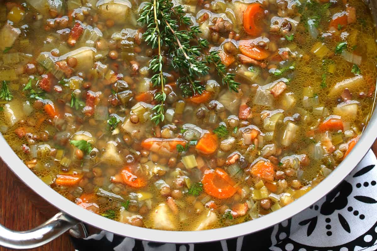 french lentil soup recipe traditional authentic best leek celeriac bacon puy lentils