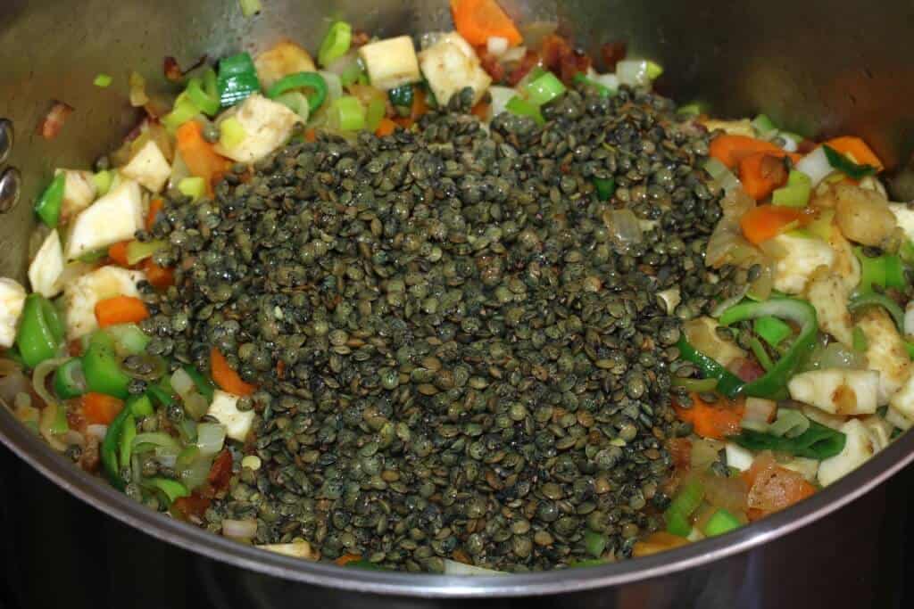 add lentils to pot