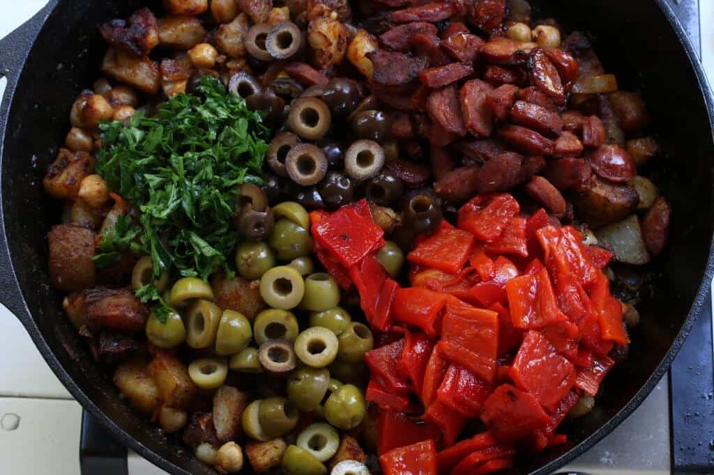 Portuguese Potato Hash with Linguica, Peppers & Olives The Daring Gourmet