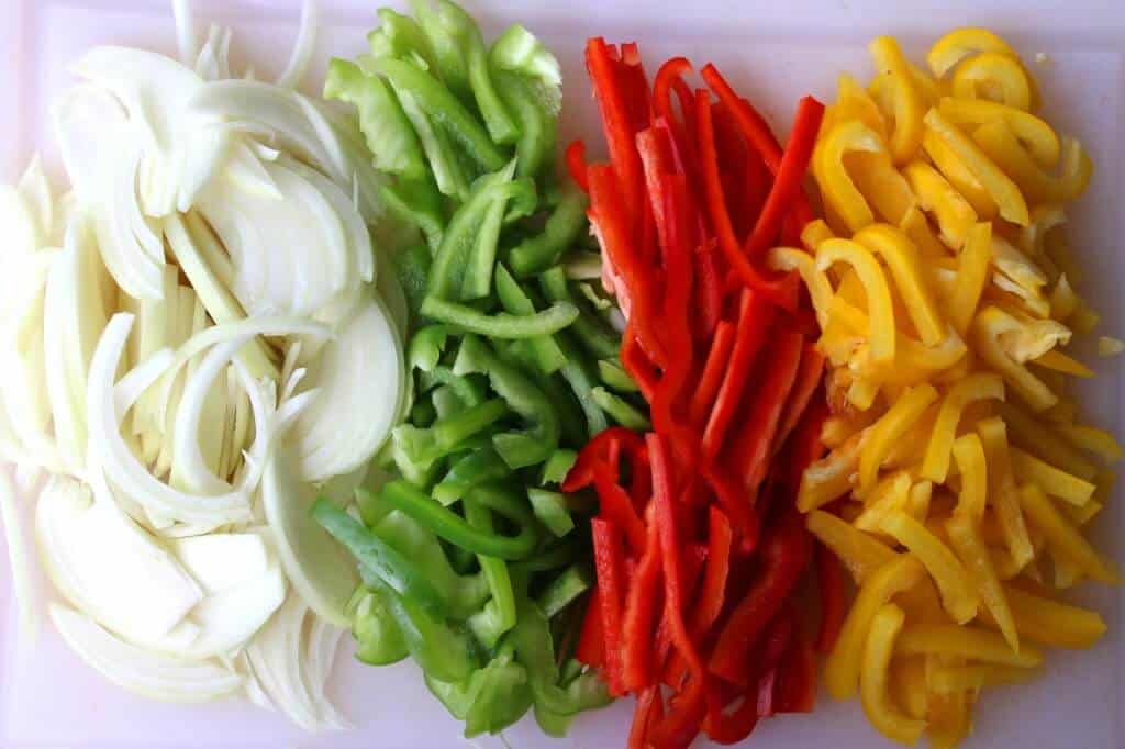 sliced onions and peppers