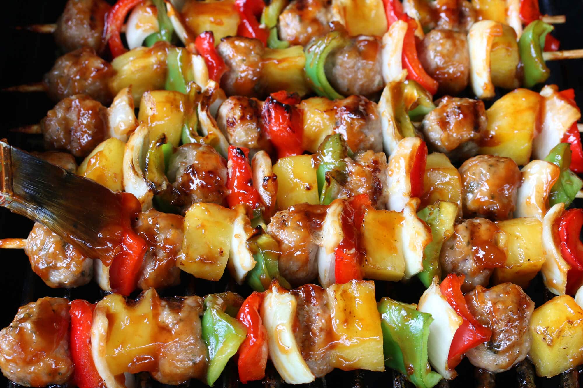 meatball kabobs kebabs recipe grilled sweet sour sauce veal beef chicken pork lamb healthy pineapple vegetables low sugar gluten free