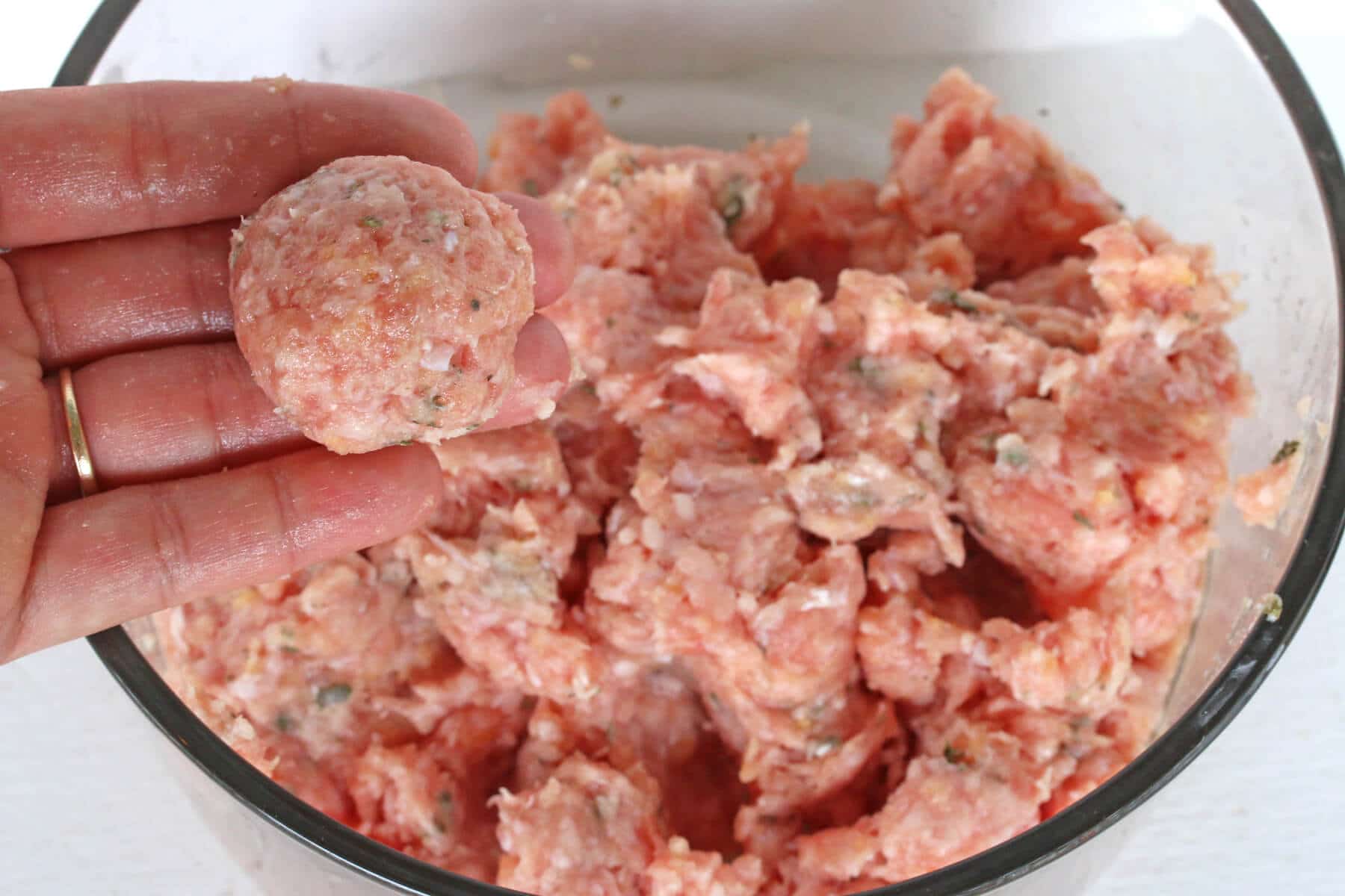 forming the meat mixture into balls