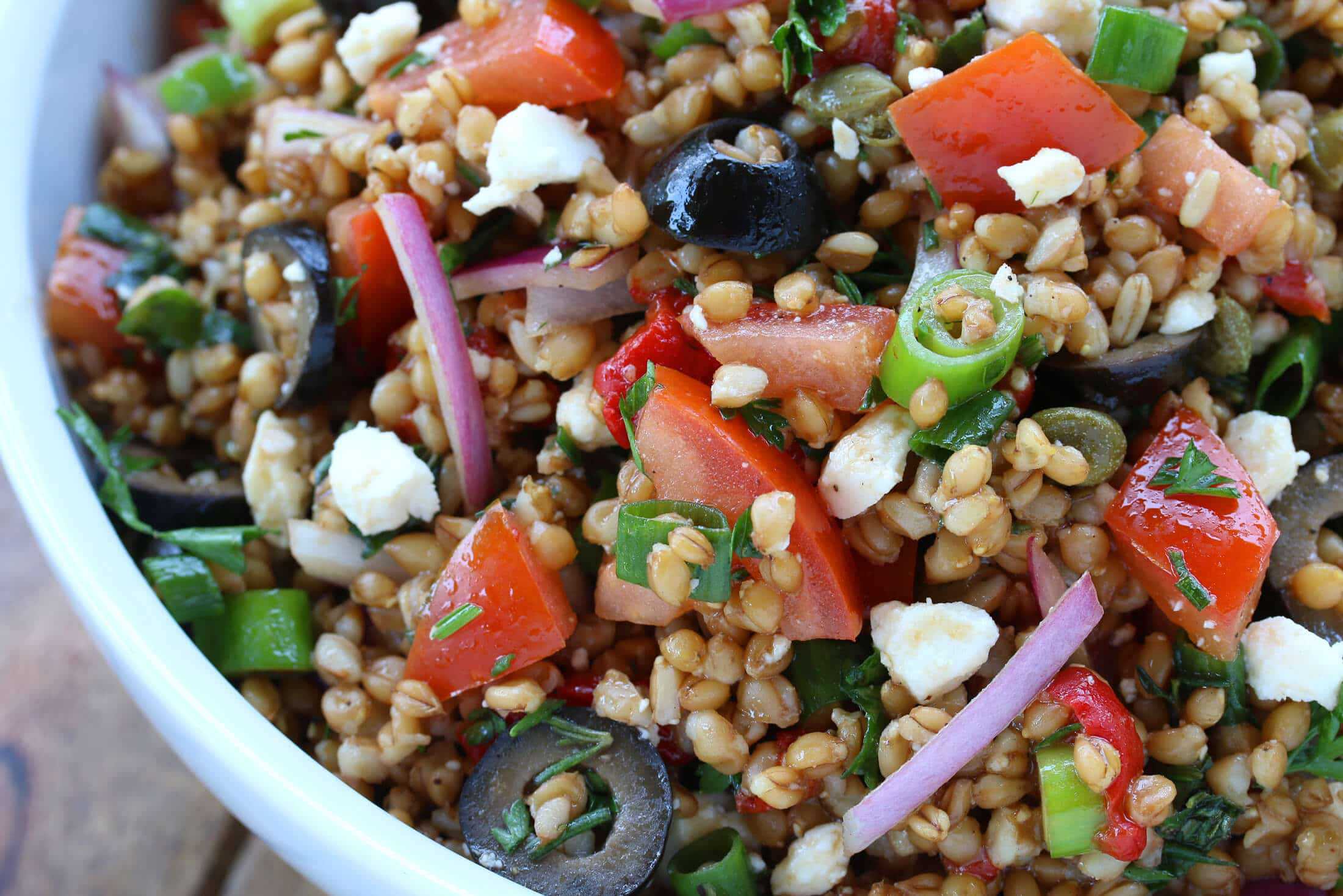 greek einkorn wheat berry salad recipe