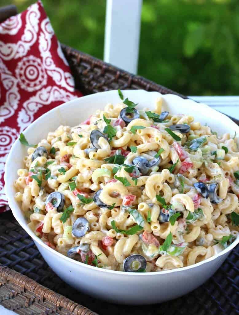 macaroni salad recipe best pasta roasted red peppers olives capers celery