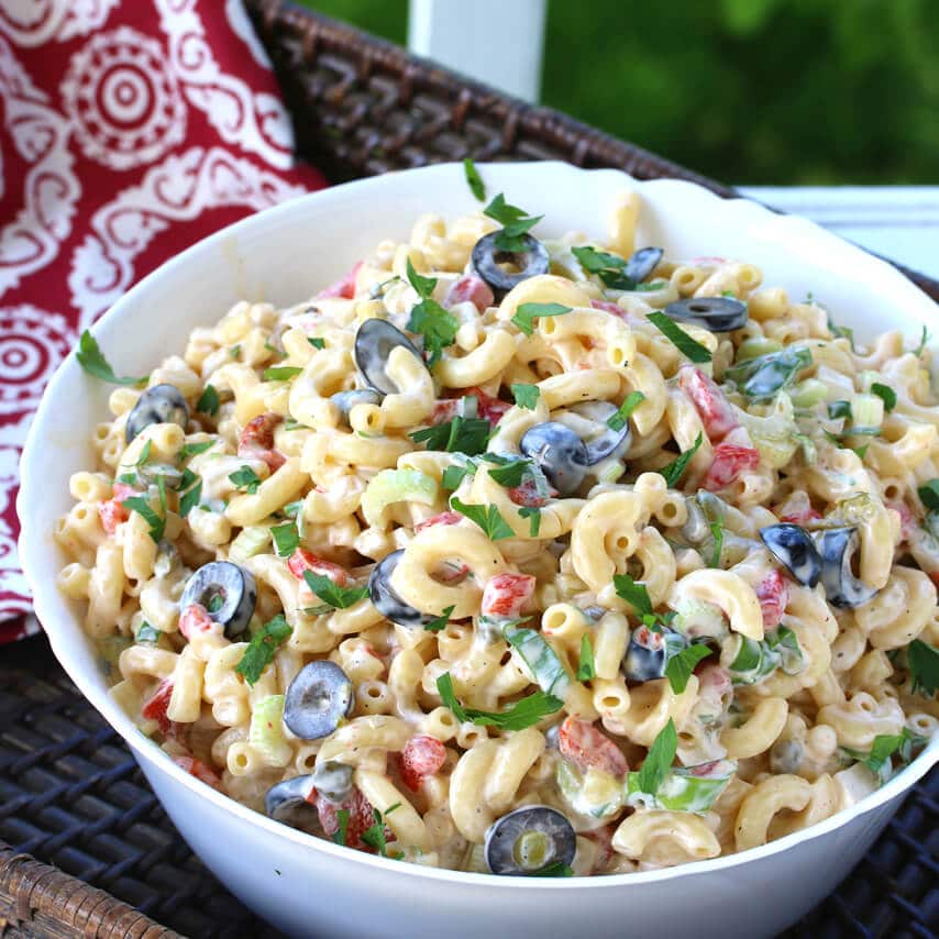 macaroni salad recipe best pasta roasted red peppers olives celery