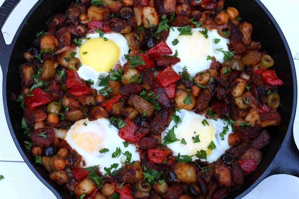 portuguese potato hash linquica peppers olives recipe