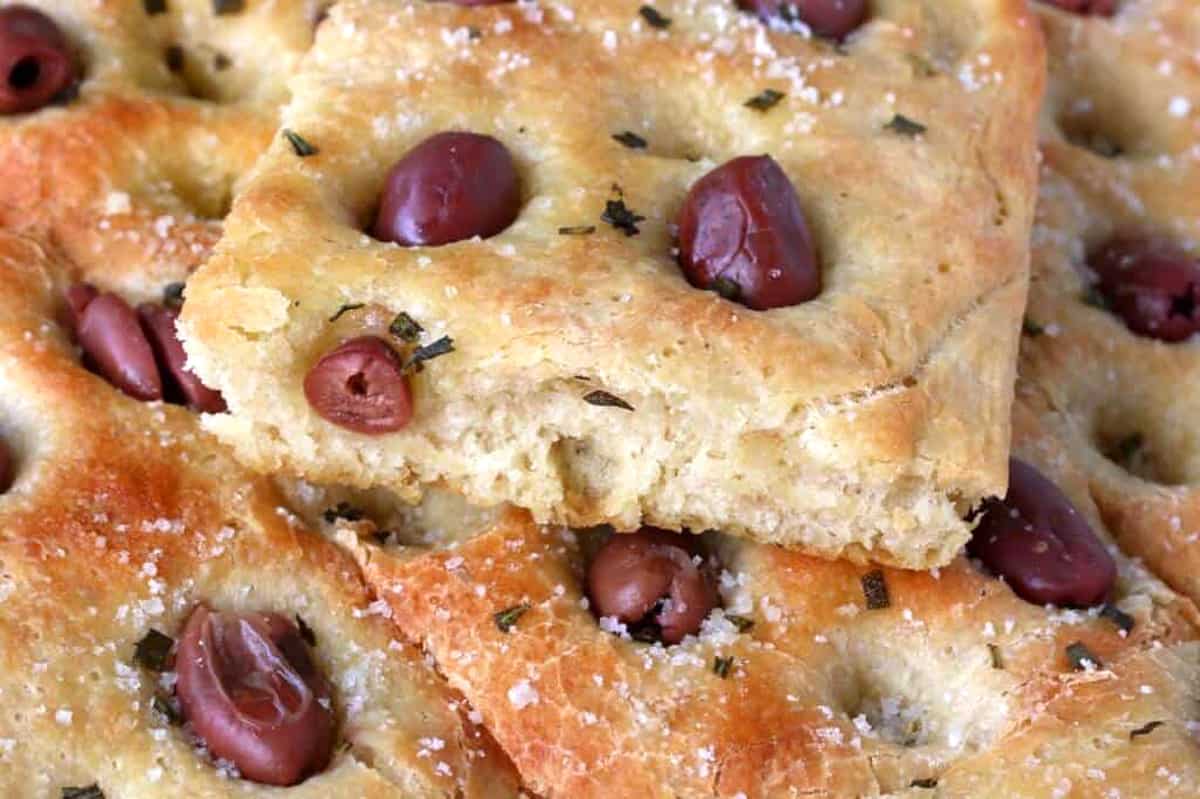 focaccia recipe best authentic traditional Italian rosemary olives coarse salt