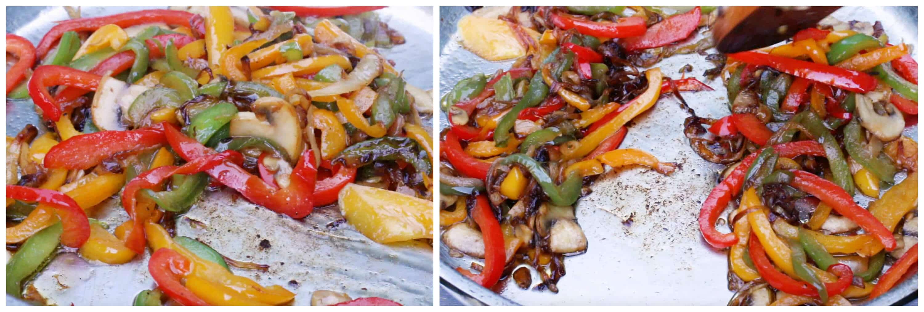 frying peppers and mushrooms