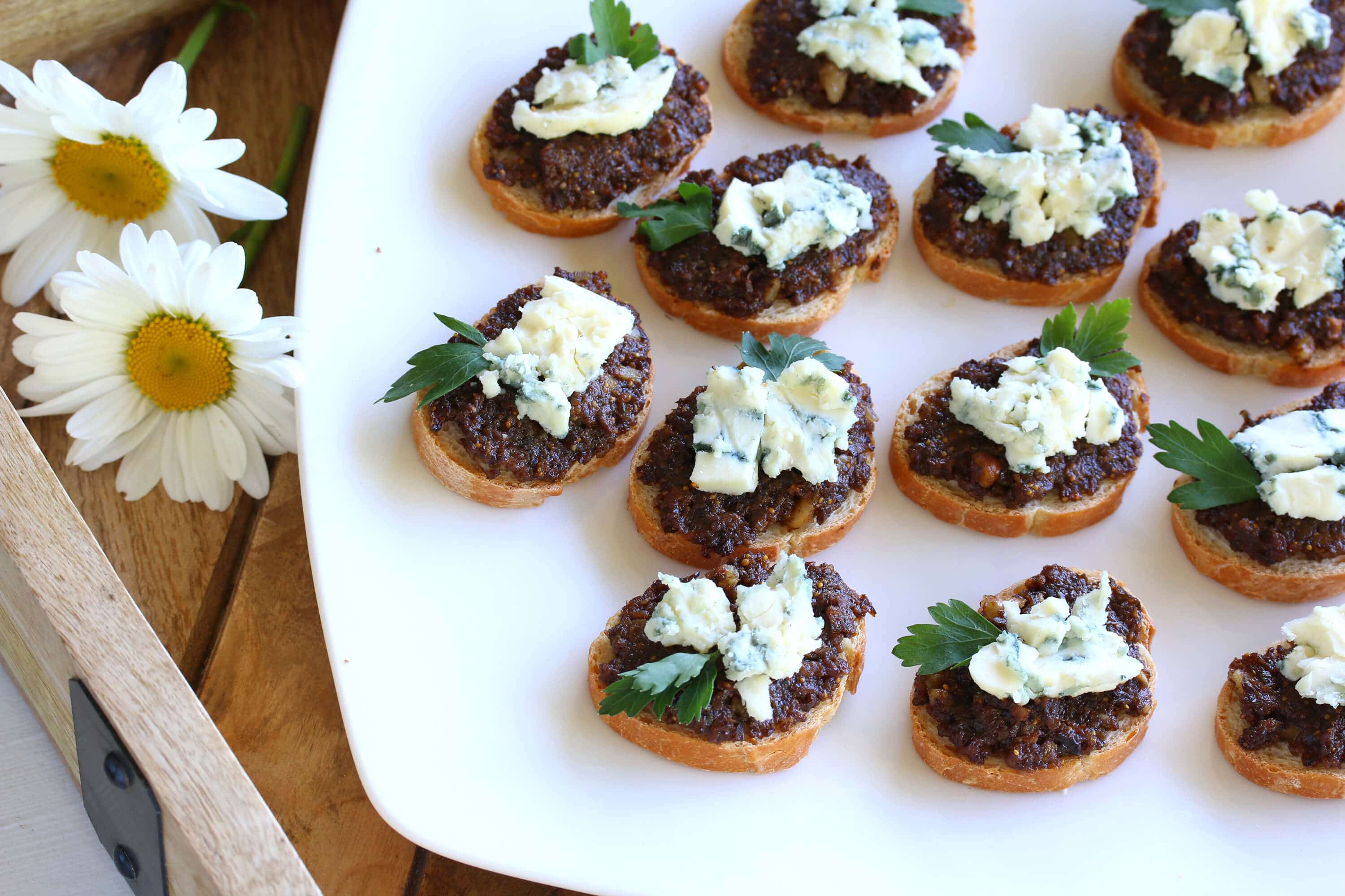 black olive tapenade recipe figs roquefort cheese walnuts honey herbs capers French entertaining