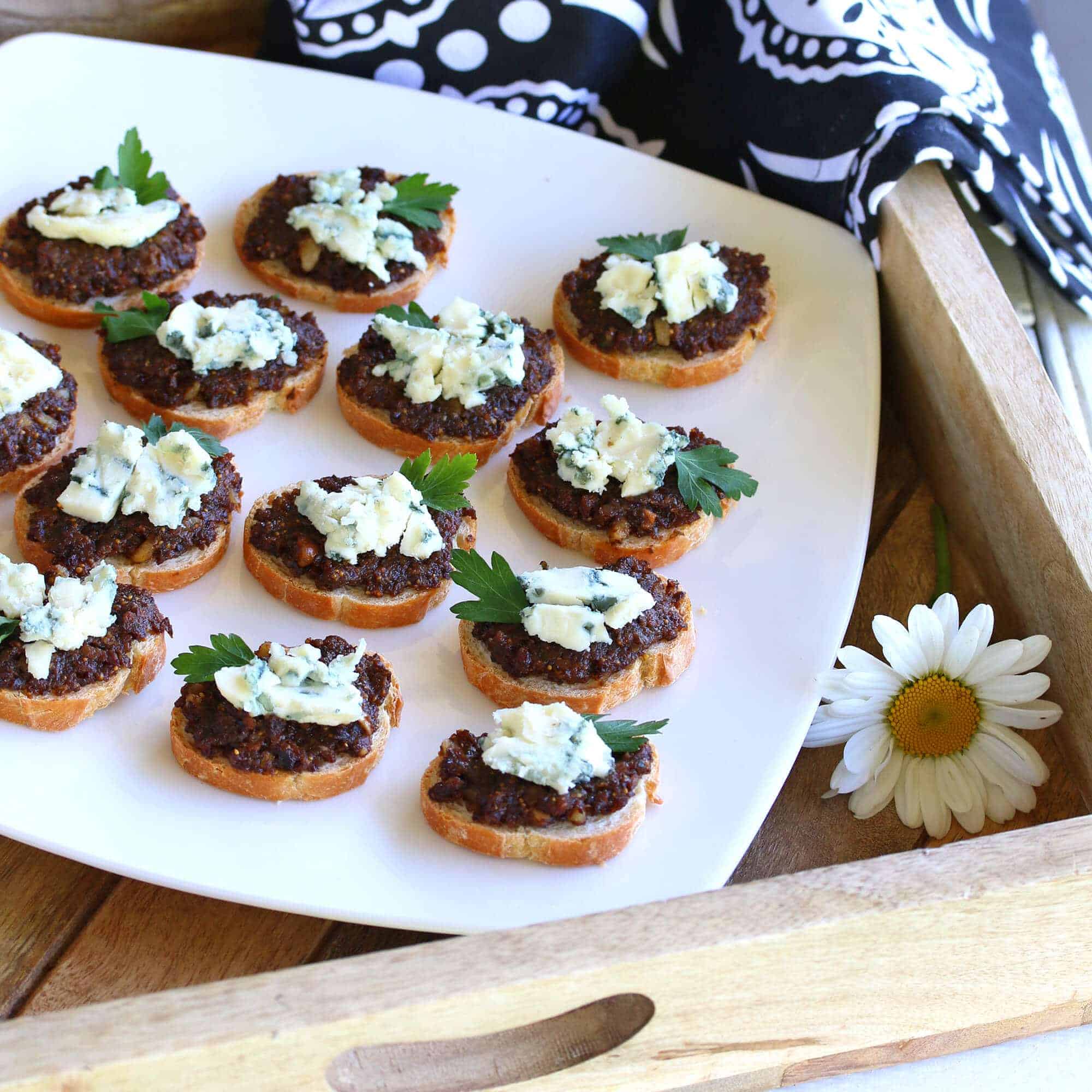 black olive tapenade recipe figs roquefort cheese walnuts honey herbs capers French entertaining