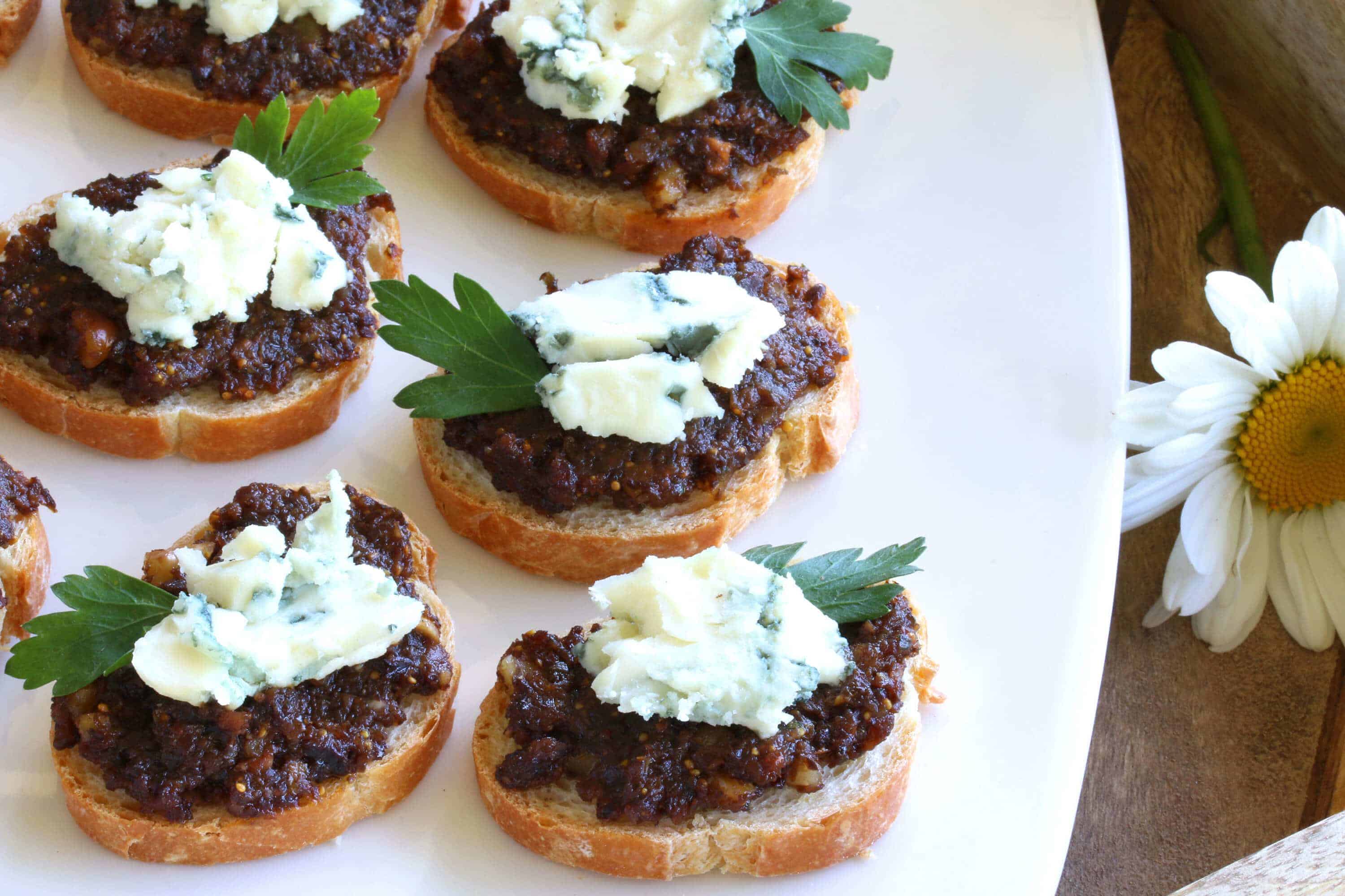 black olive tapenade recipe figs roquefort cheese walnuts honey herbs capers French entertaining