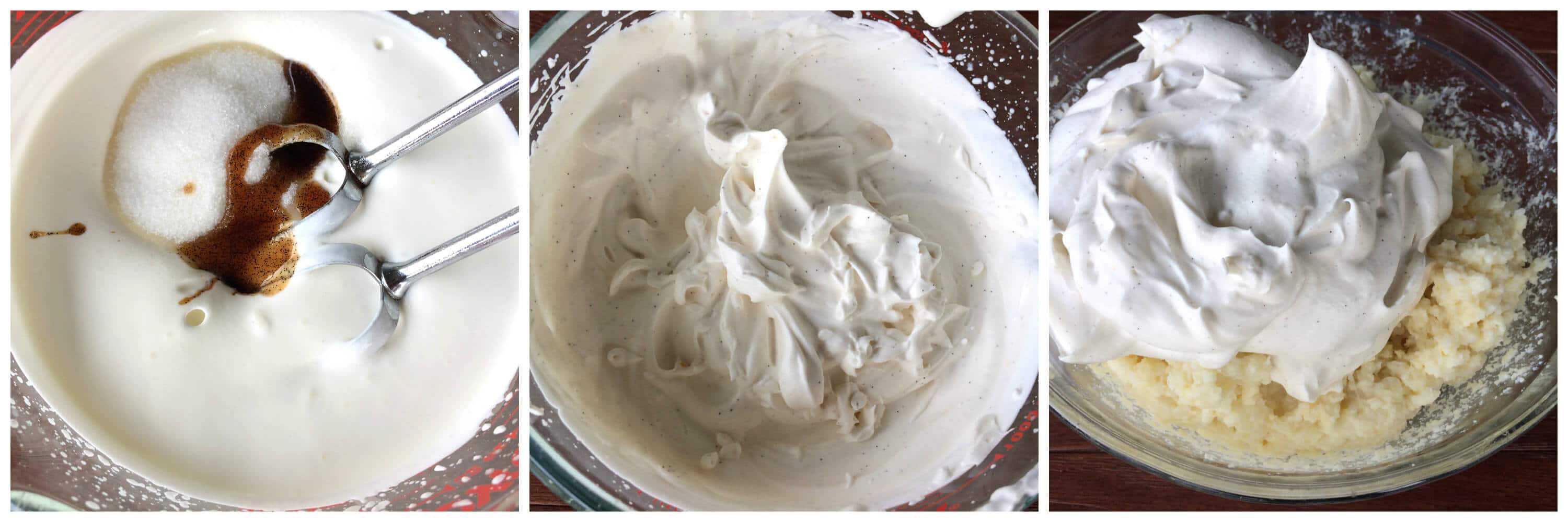 adding cream and vanilla