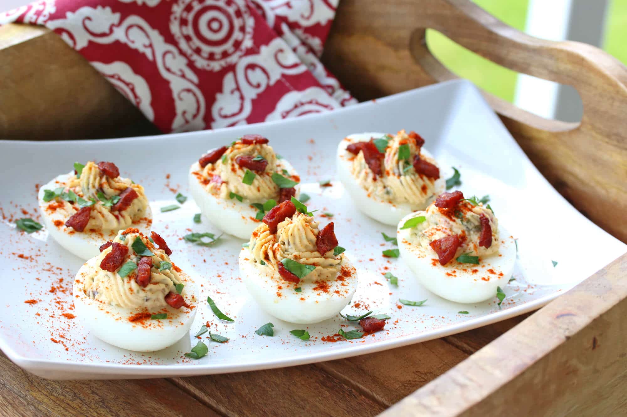 spanish deviled eggs recipe chorizo smoked paprika olives capers pimientos