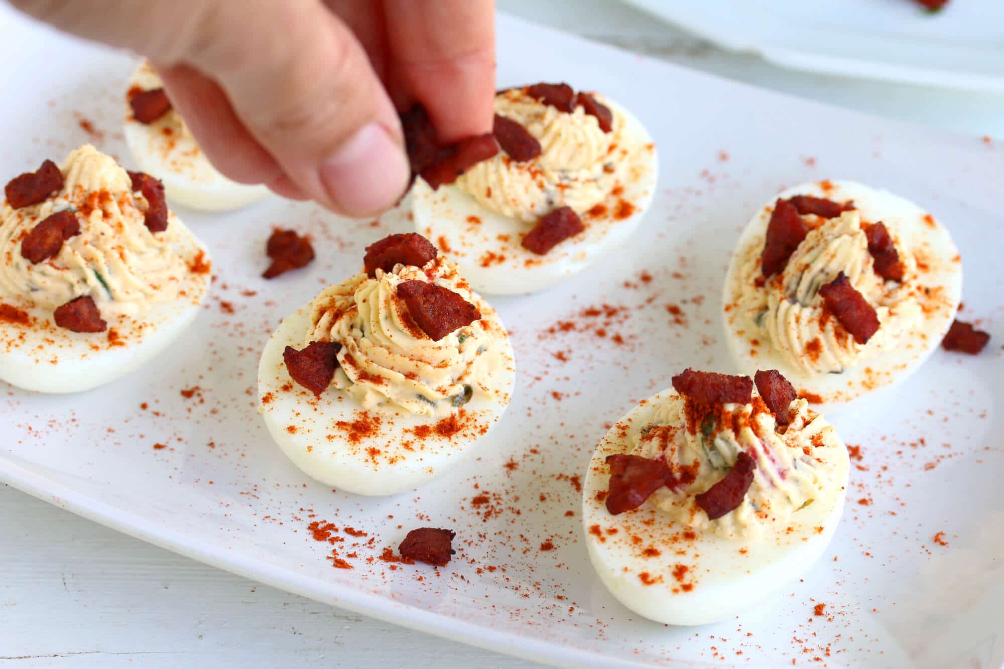 deviled eggs recipe spanish chorizo olives capers pimientos paprika best gluten free paleo