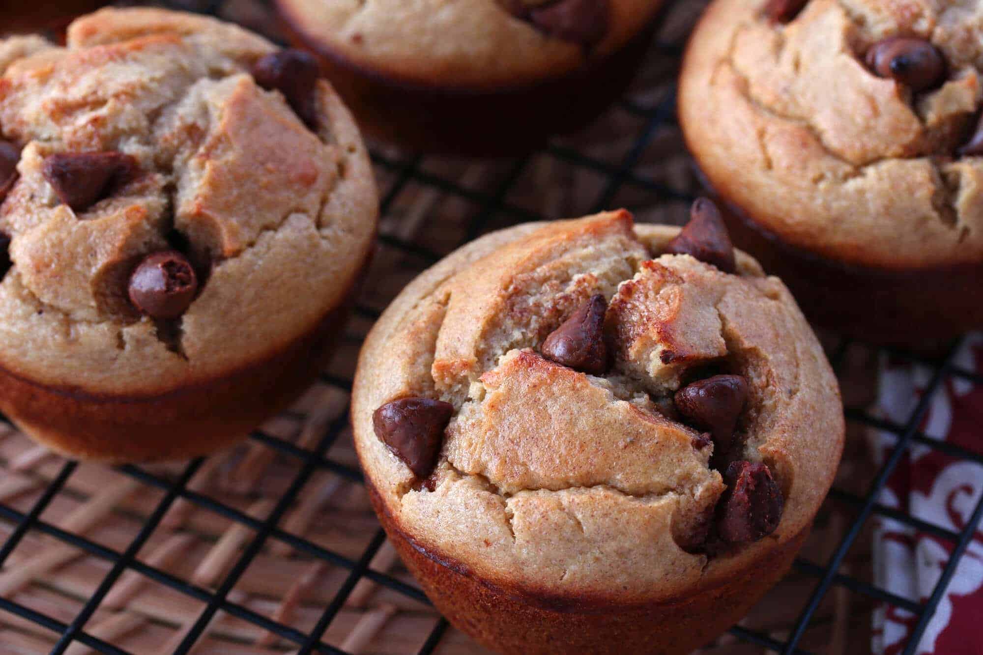 blender muffins recipe easy healthy without flour sugar oil gluten free chocolate chips banana